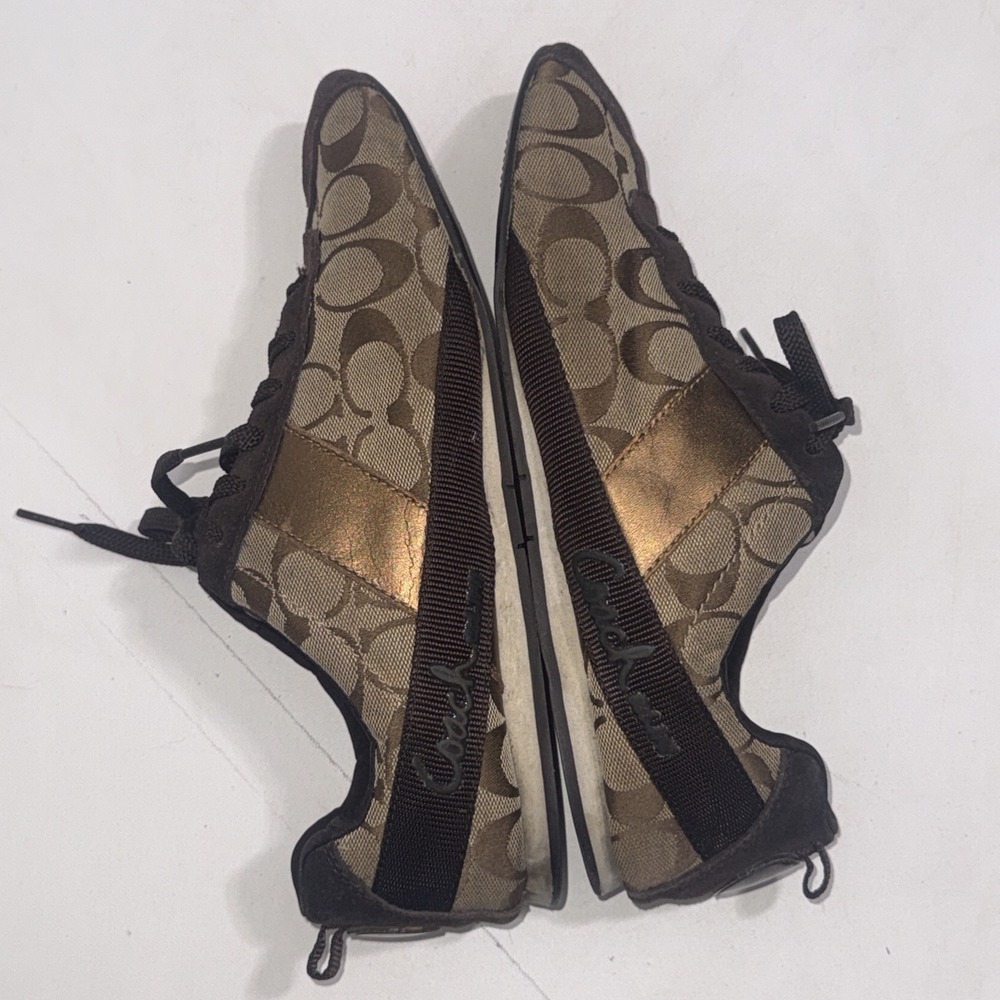 Coach Signature C Logo Canvas Brown Classic Patent Leather Sneakers Women's 9.5 - Picture 12 of 13